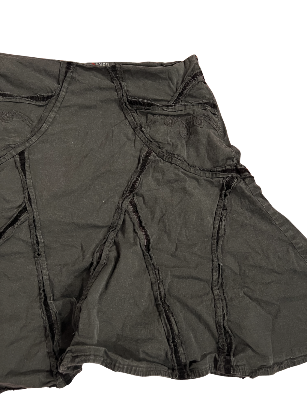 BLACK PANELLED FLARED SKIRT