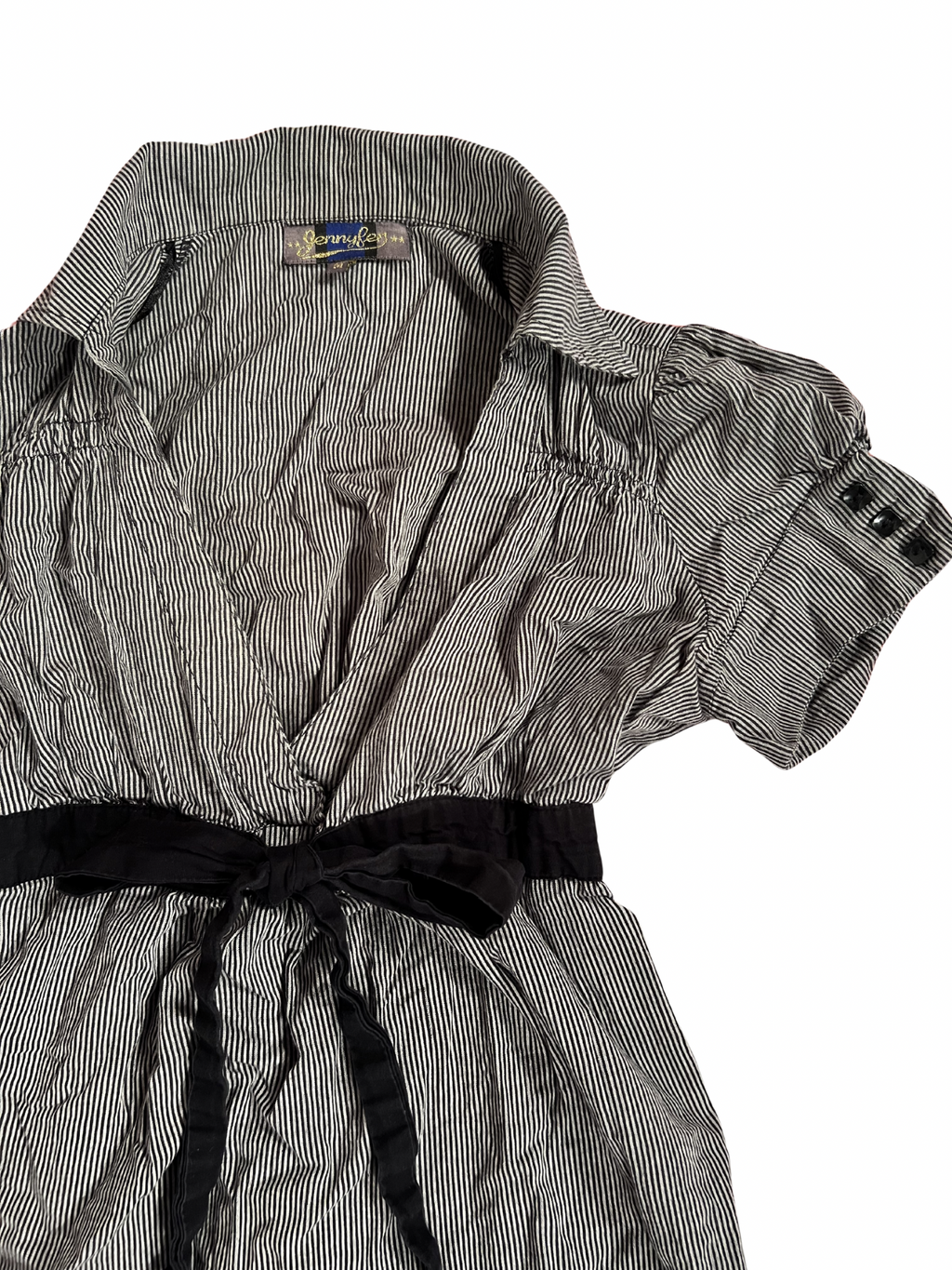 BLACK-AND-WHITE PINSTRIPE BELTED SHIRT