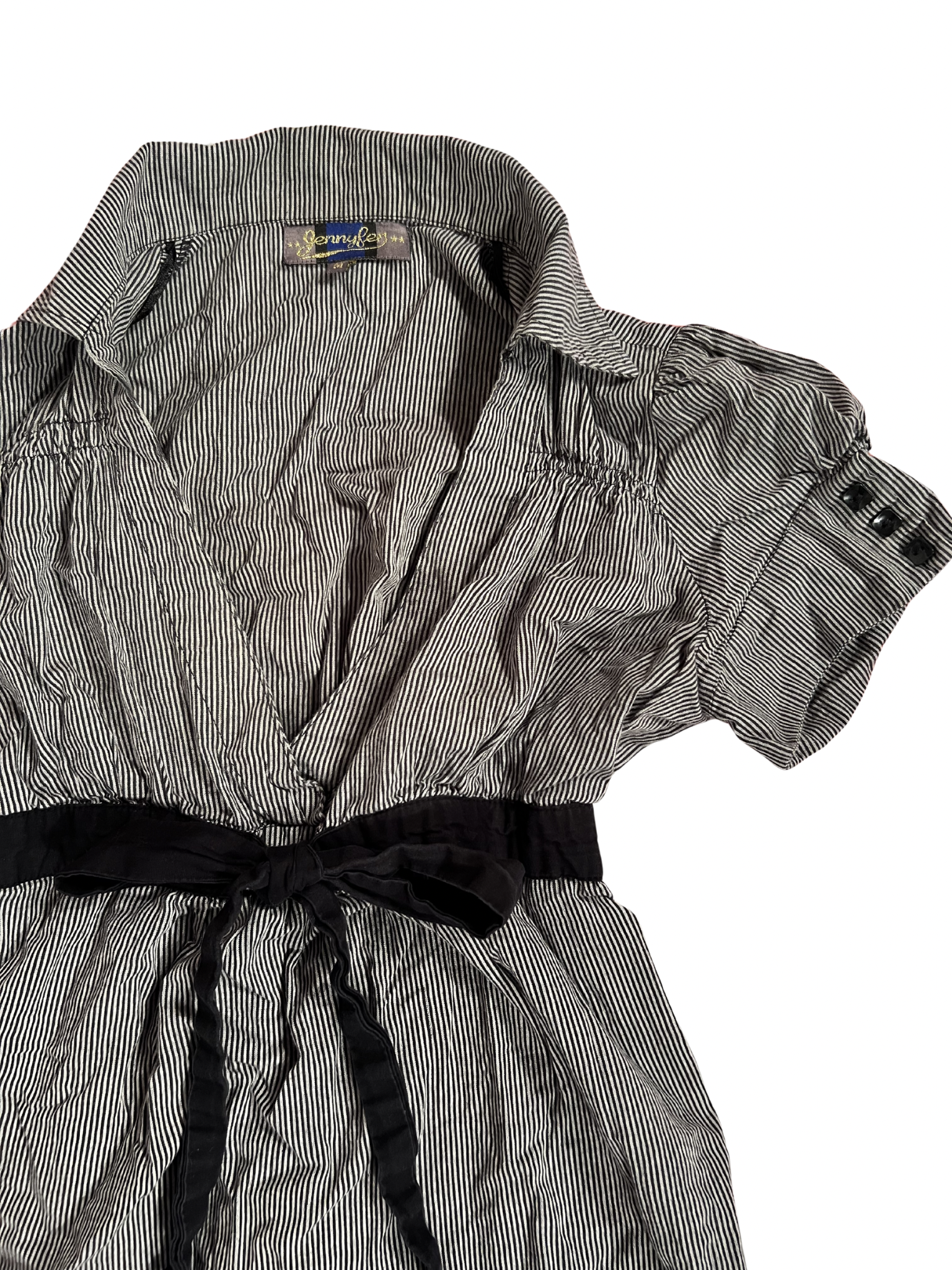 BLACK-AND-WHITE PINSTRIPE BELTED SHIRT