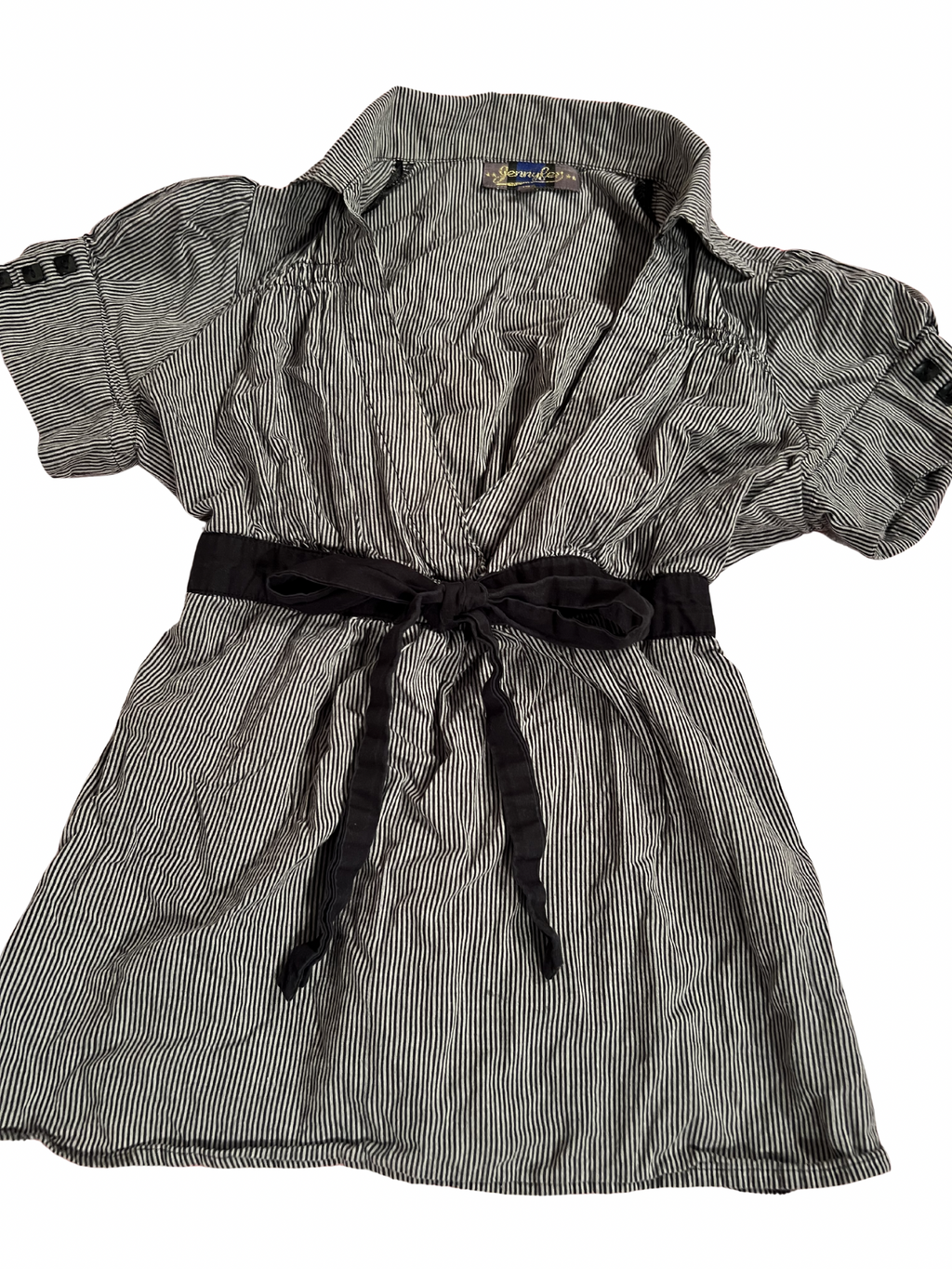BLACK-AND-WHITE PINSTRIPE BELTED SHIRT