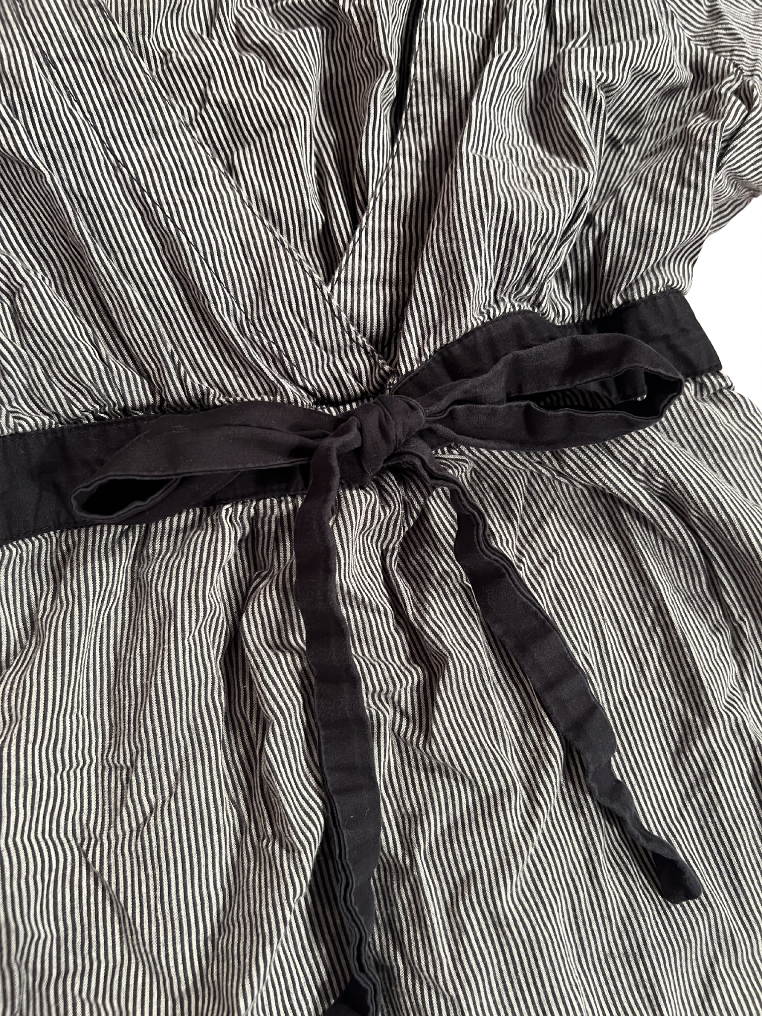 BLACK-AND-WHITE PINSTRIPE BELTED SHIRT