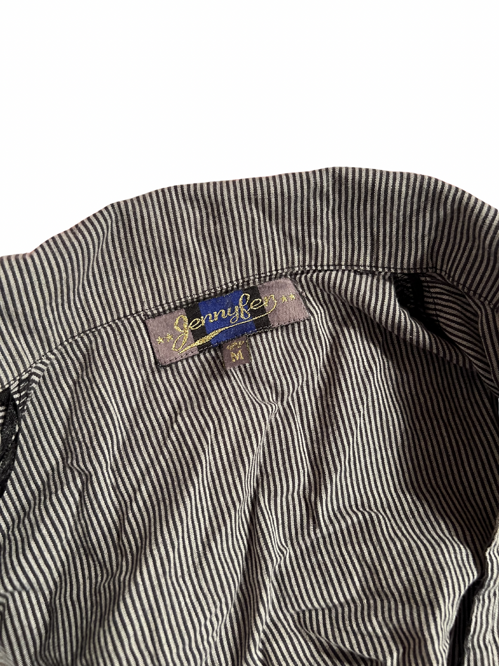 BLACK-AND-WHITE PINSTRIPE BELTED SHIRT