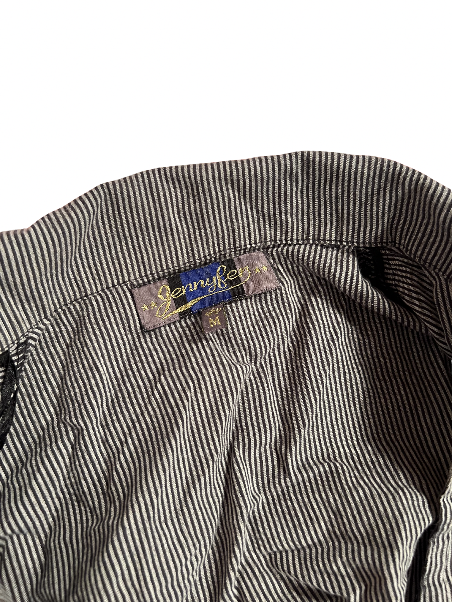 BLACK-AND-WHITE PINSTRIPE BELTED SHIRT