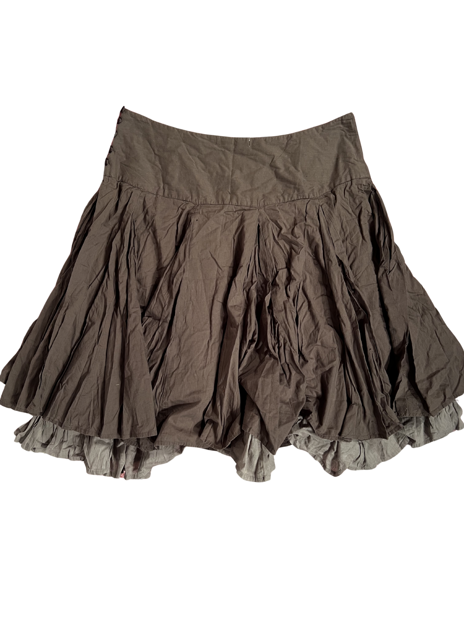 BROWN LAYERED PLEATED MIDI SKIRT