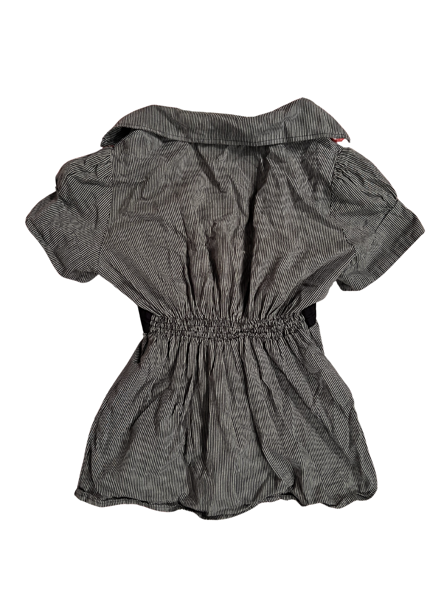 BLACK-AND-WHITE PINSTRIPE BELTED SHIRT