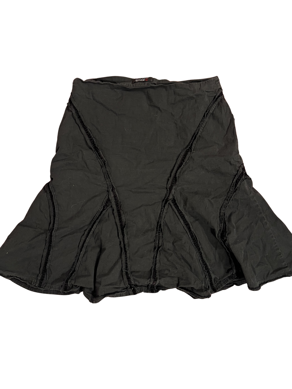 BLACK PANELLED FLARED SKIRT