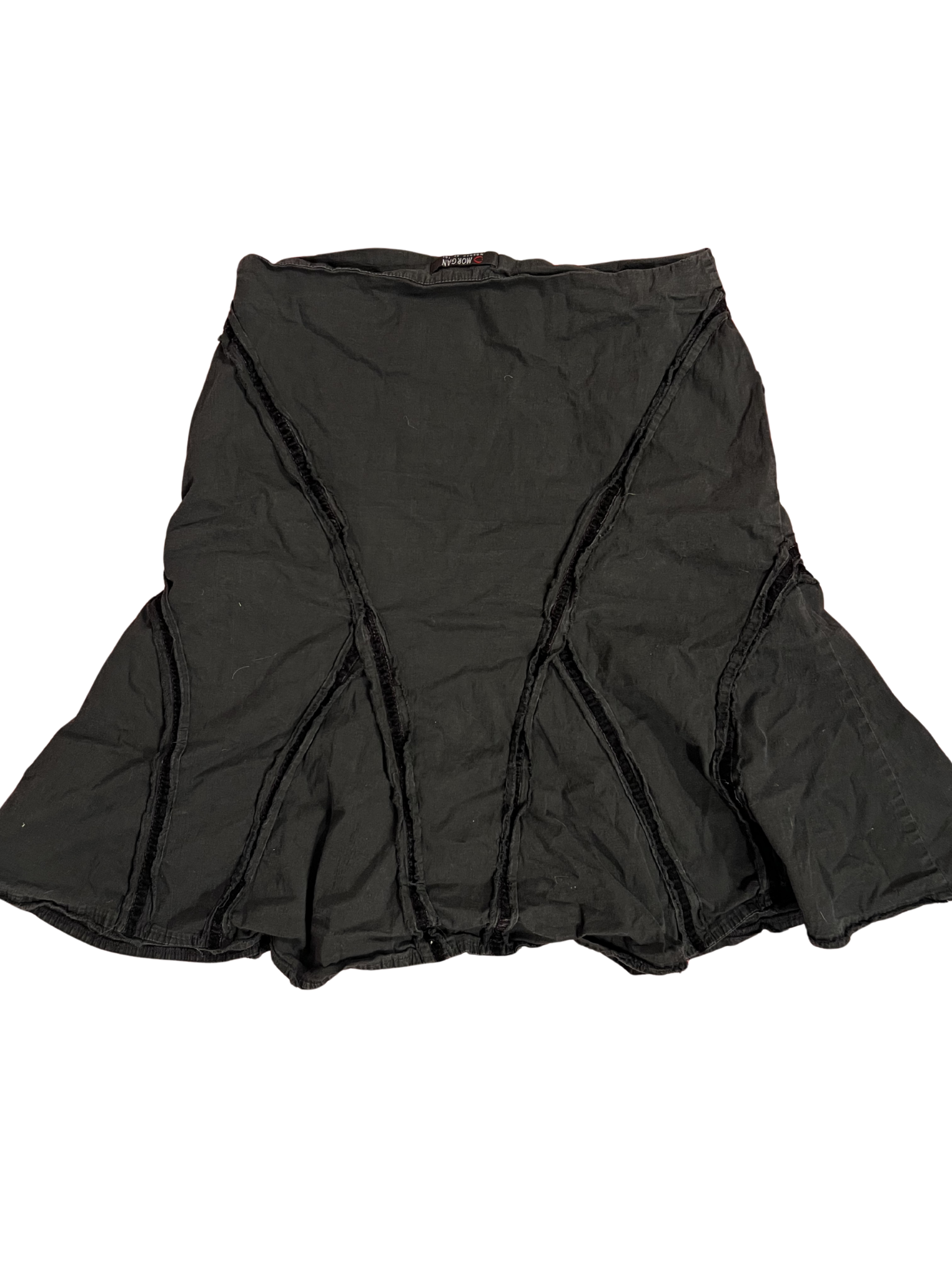 BLACK PANELLED FLARED SKIRT