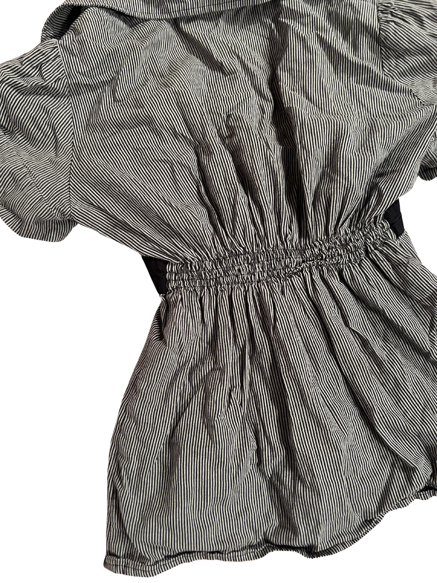 BLACK-AND-WHITE PINSTRIPE BELTED SHIRT