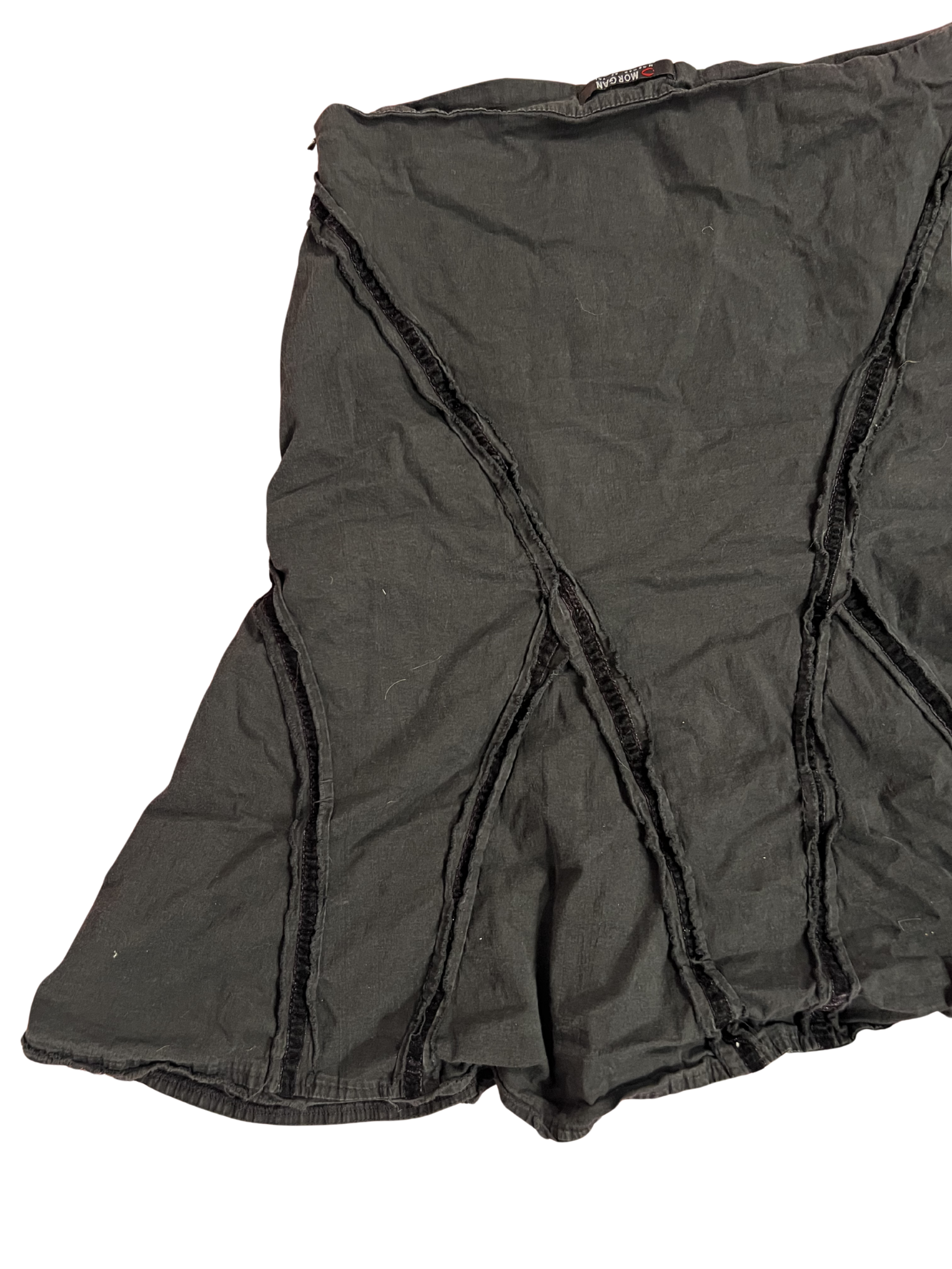 BLACK PANELLED FLARED SKIRT